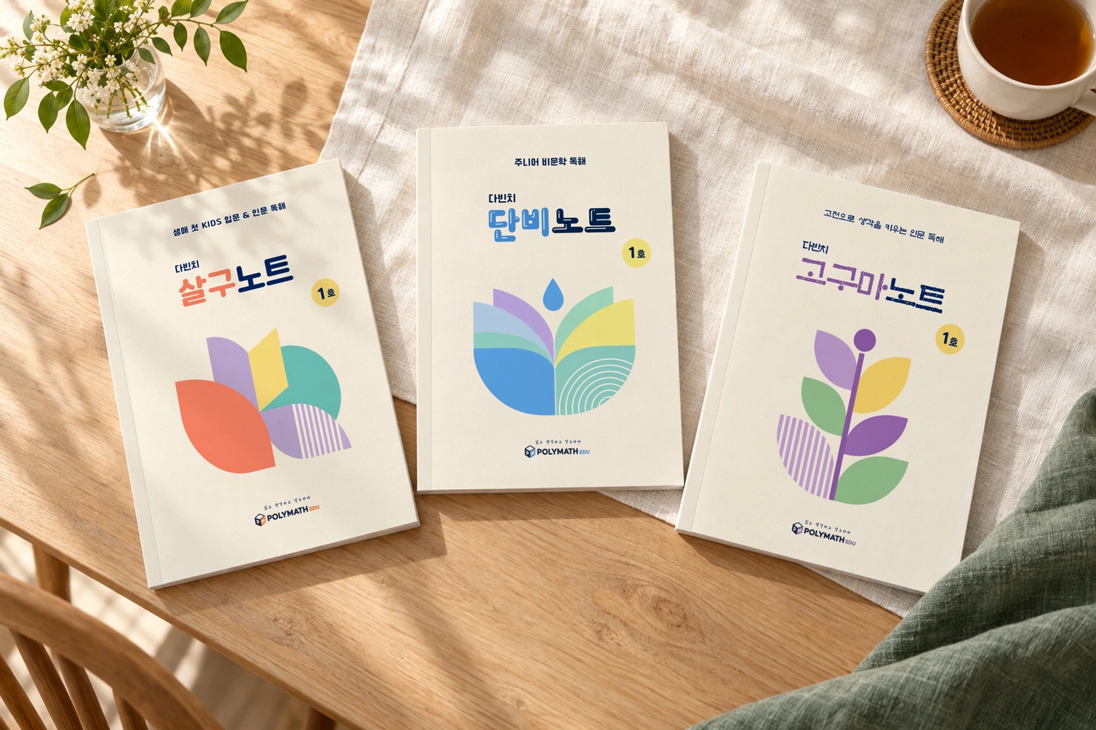 햇살 드는 식탁 위 살구노트·단비노트·고구마노트 세 권