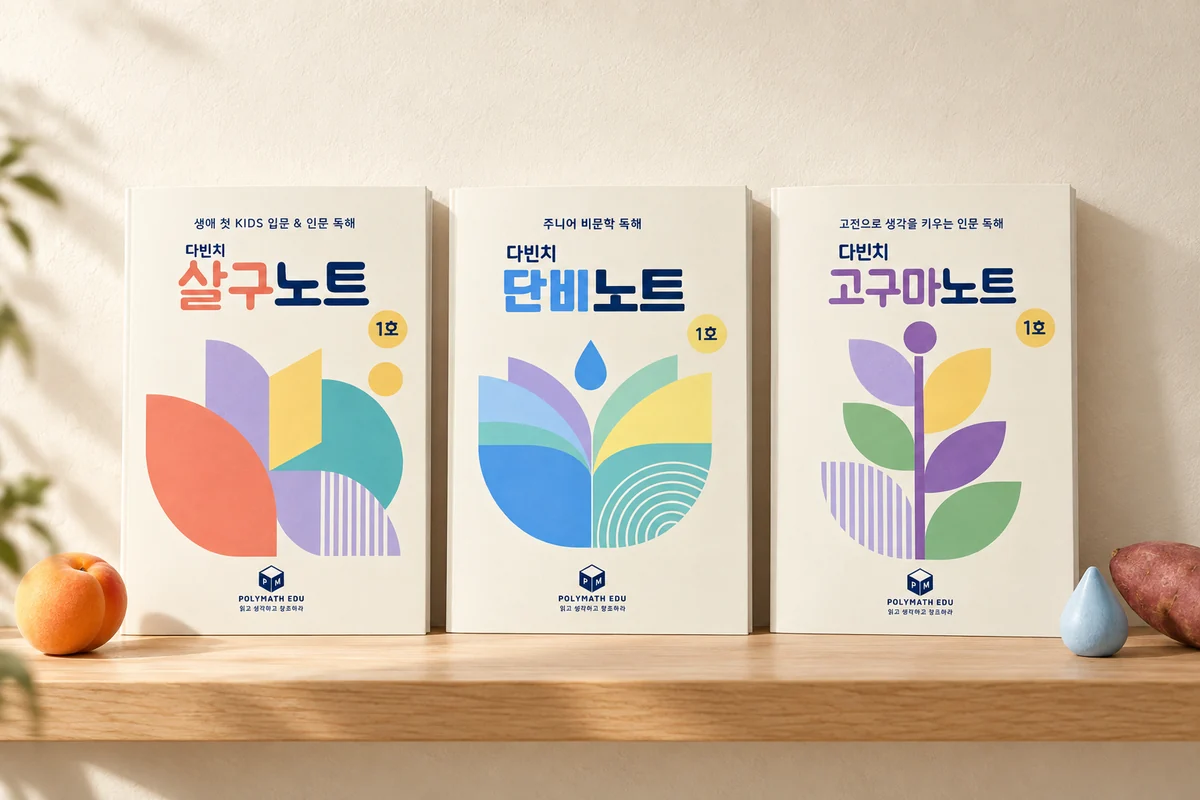 나란히 놓인 정독 시리즈 살구노트·단비노트·고구마노트 1호